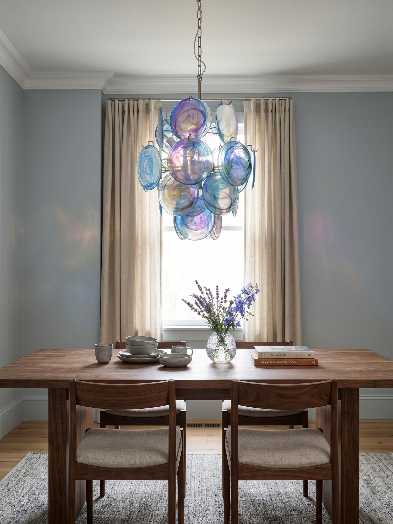 Blue Disc Glass Chandelier — Stacked Glass Disc Ceiling Light for Living Room