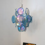 Blue Disc Glass Chandelier — Stacked Glass Disc Ceiling Light for Living Room