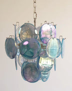 Blue Disc Glass Chandelier — Stacked Glass Disc Ceiling Light for Living Room