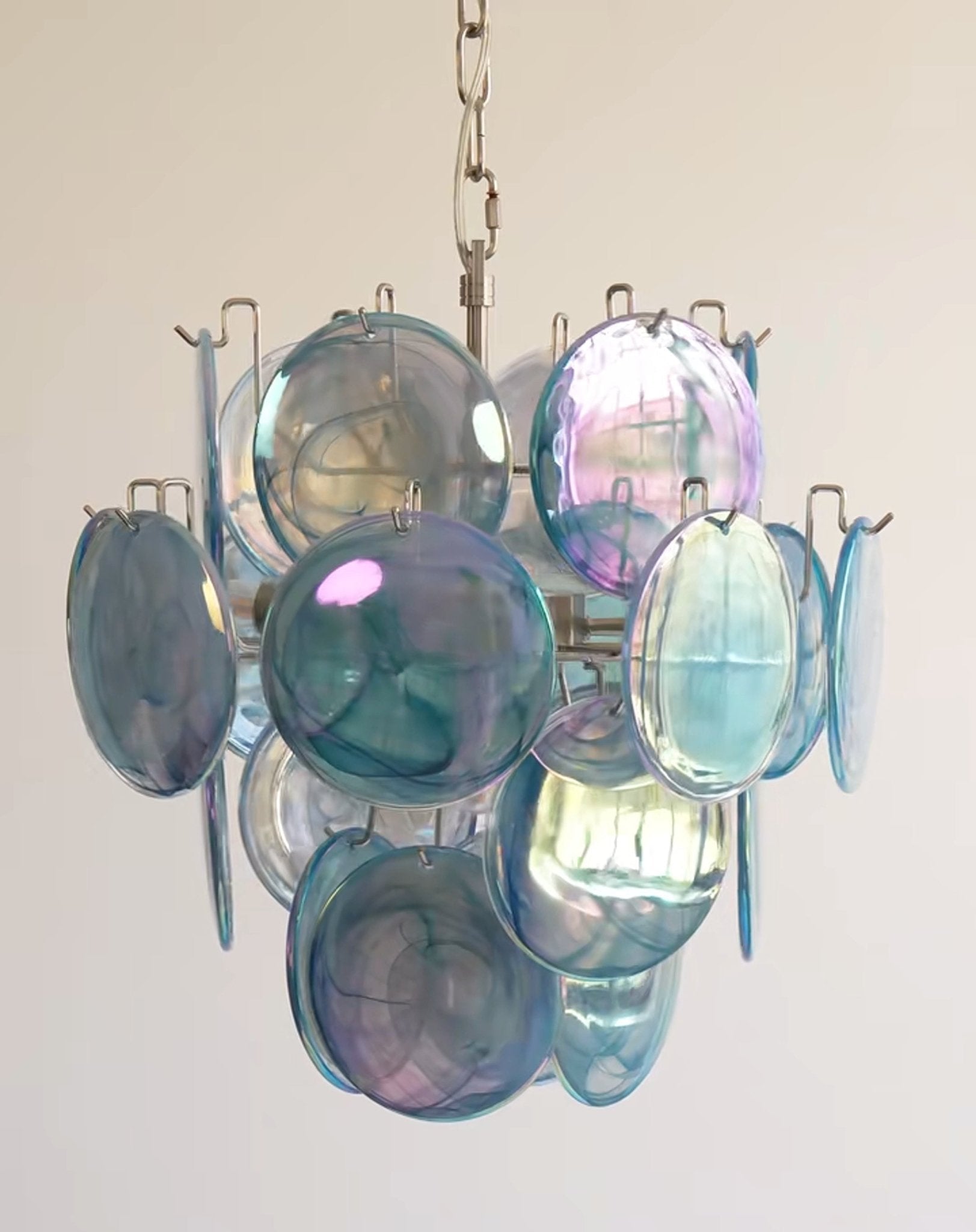 Blue Disc Glass Chandelier — Stacked Glass Disc Ceiling Light for Living Room