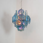 Blue Disc Glass Chandelier — Stacked Glass Disc Ceiling Light for Living Room