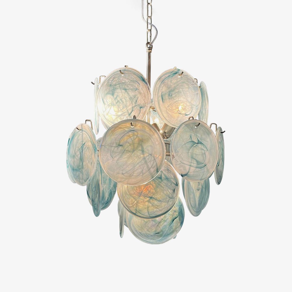 Blue Disc Glass Chandelier — Stacked Glass Disc Ceiling Light for Living Room
