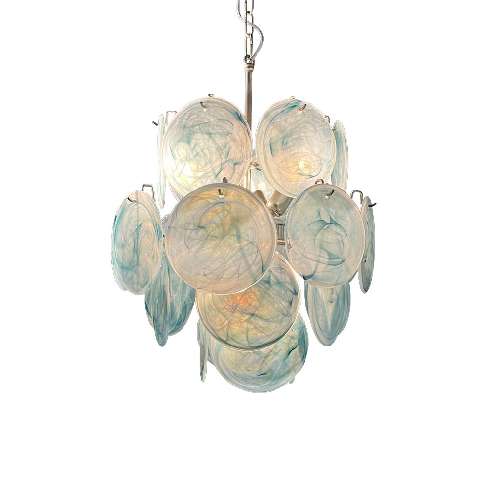 Blue Disc Glass Chandelier — Stacked Glass Disc Ceiling Light for Living Room