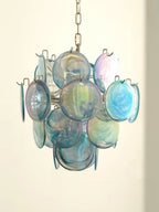 Blue Disc Glass Chandelier — Stacked Glass Disc Ceiling Light for Living Room