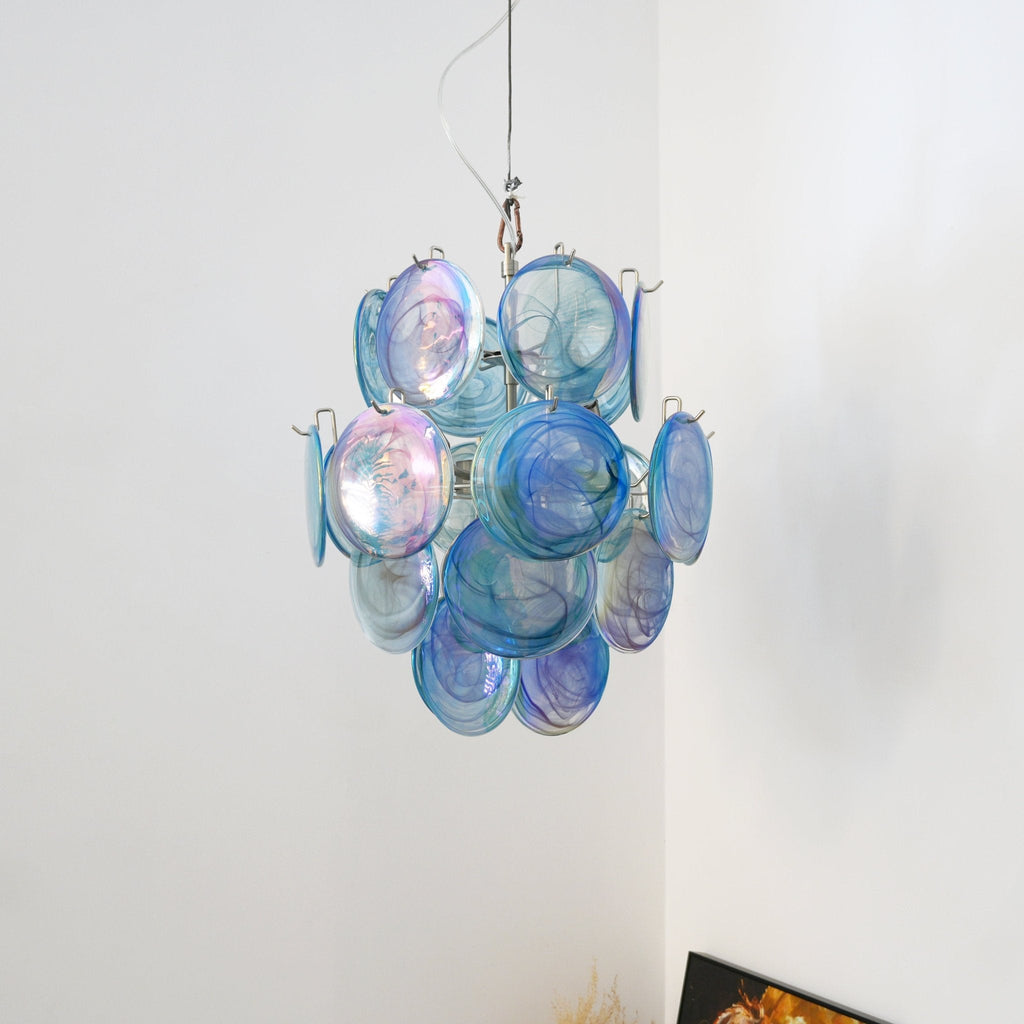 Blue Disc Glass Chandelier — Stacked Glass Disc Ceiling Light for Living Room