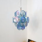 Blue Disc Glass Chandelier — Stacked Glass Disc Ceiling Light for Living Room