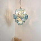 Blue Disc Glass Chandelier — Stacked Glass Disc Ceiling Light for Living Room