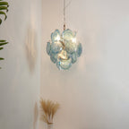 Blue Disc Glass Chandelier — Stacked Glass Disc Ceiling Light for Living Room
