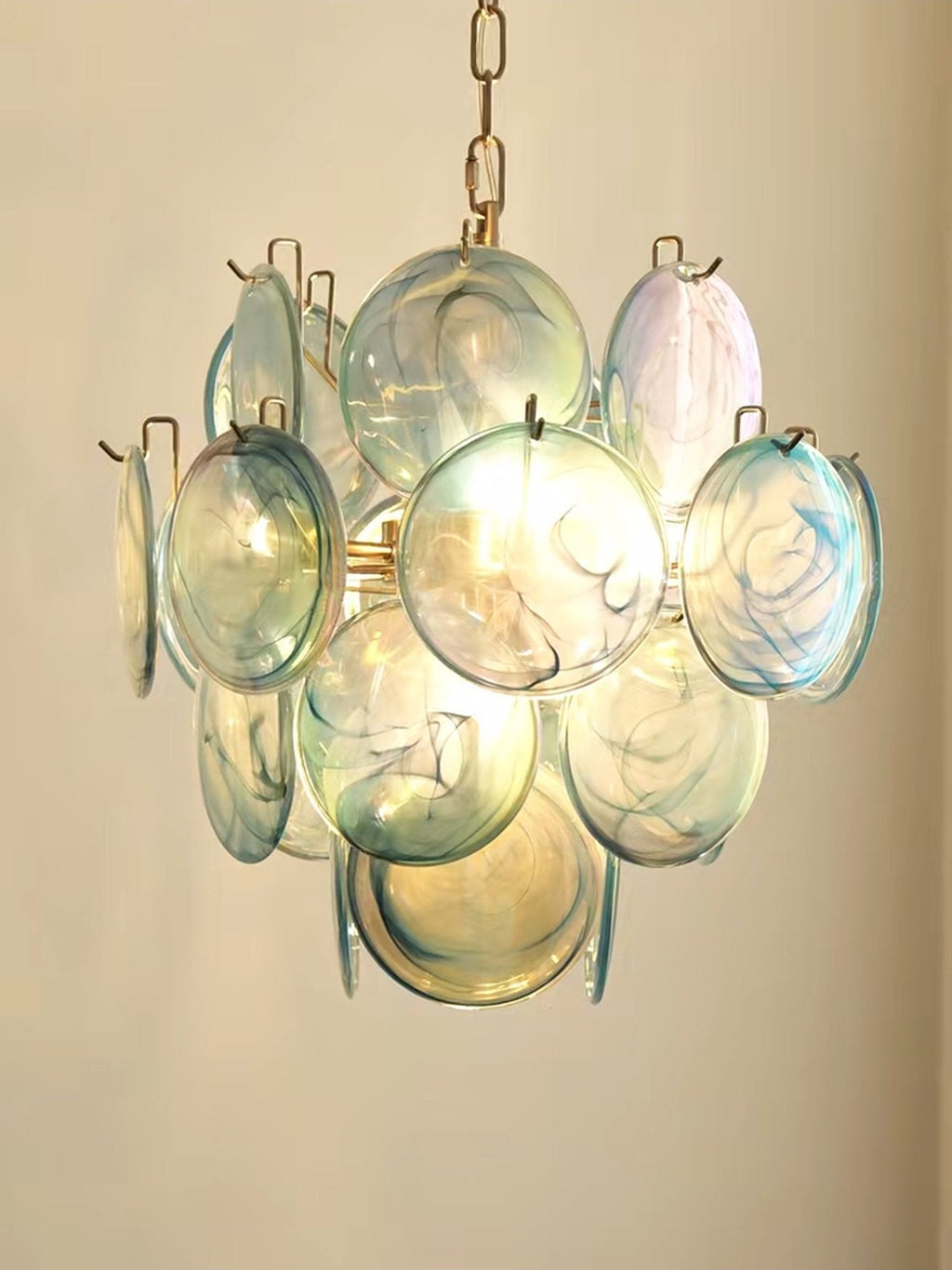Blue Disc Glass Chandelier — Stacked Glass Disc Ceiling Light for Living Room