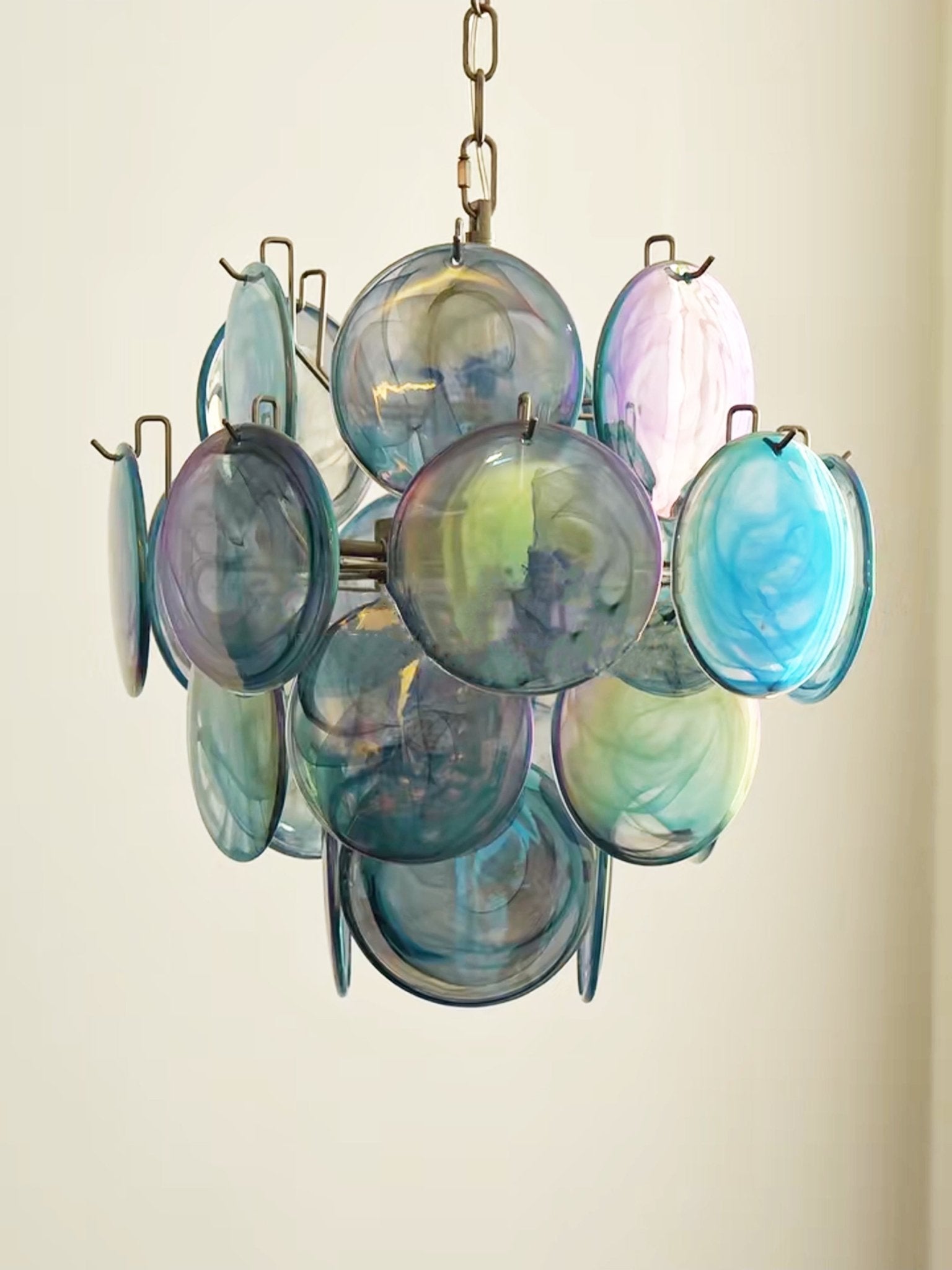 Blue Disc Glass Chandelier — Stacked Glass Disc Ceiling Light for Living Room