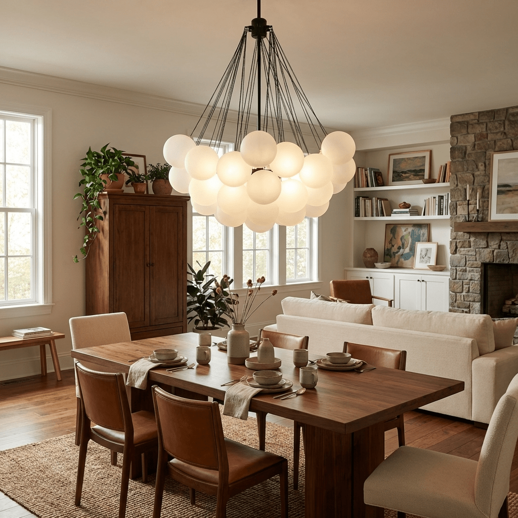 Bubble Chandelier — Cascading Glass Bubble Ceiling Light for Stairwell