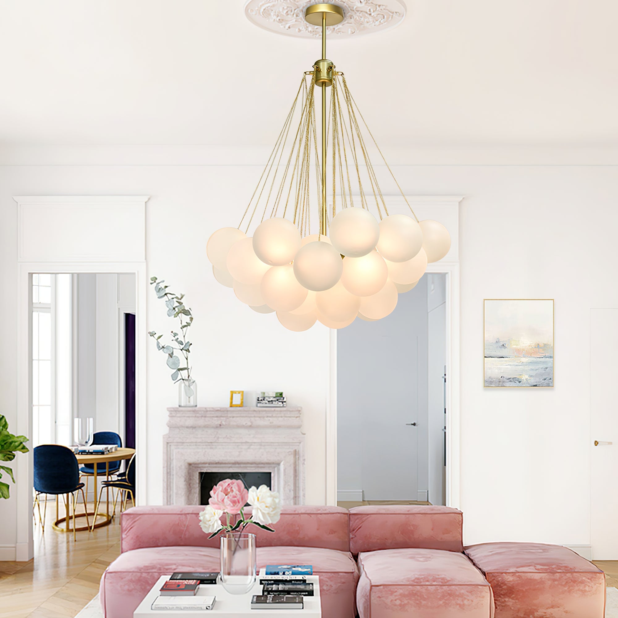 Bubble Chandelier — Cascading Glass Bubble Ceiling Light for Stairwell