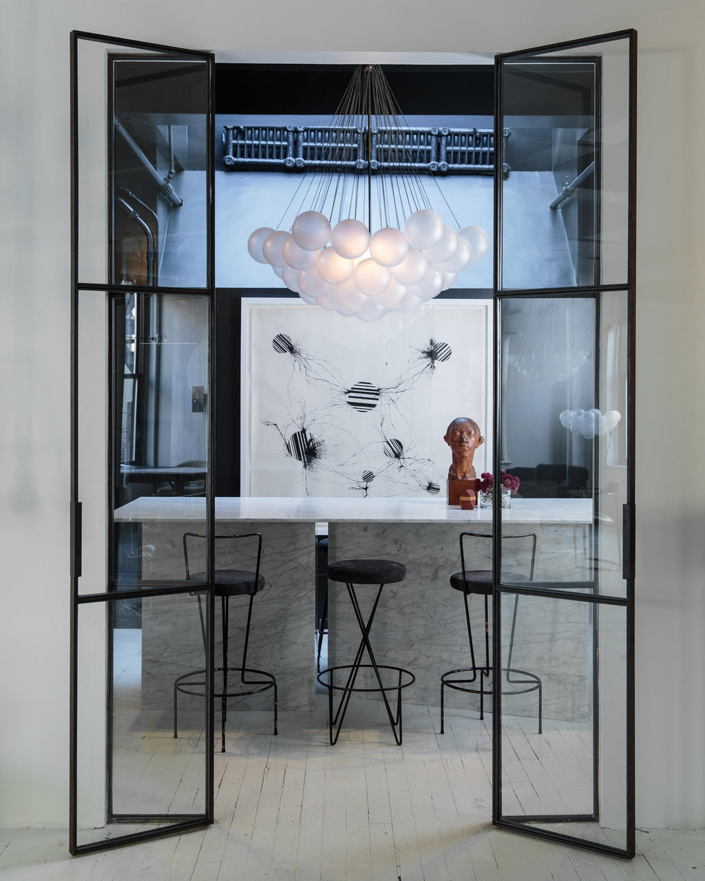 Bubble Chandelier — Cascading Glass Bubble Ceiling Light for Stairwell