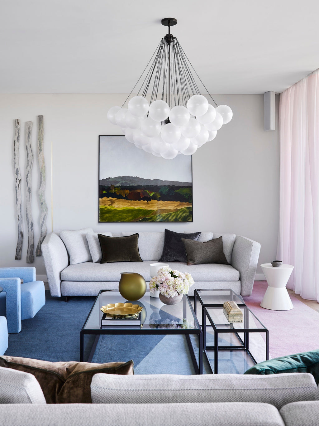 Bubble Chandelier — Cascading Glass Bubble Ceiling Light for Stairwell