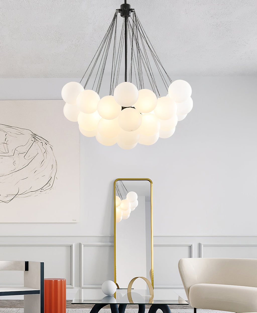 Bubble Chandelier — Cascading Glass Bubble Ceiling Light for Stairwell