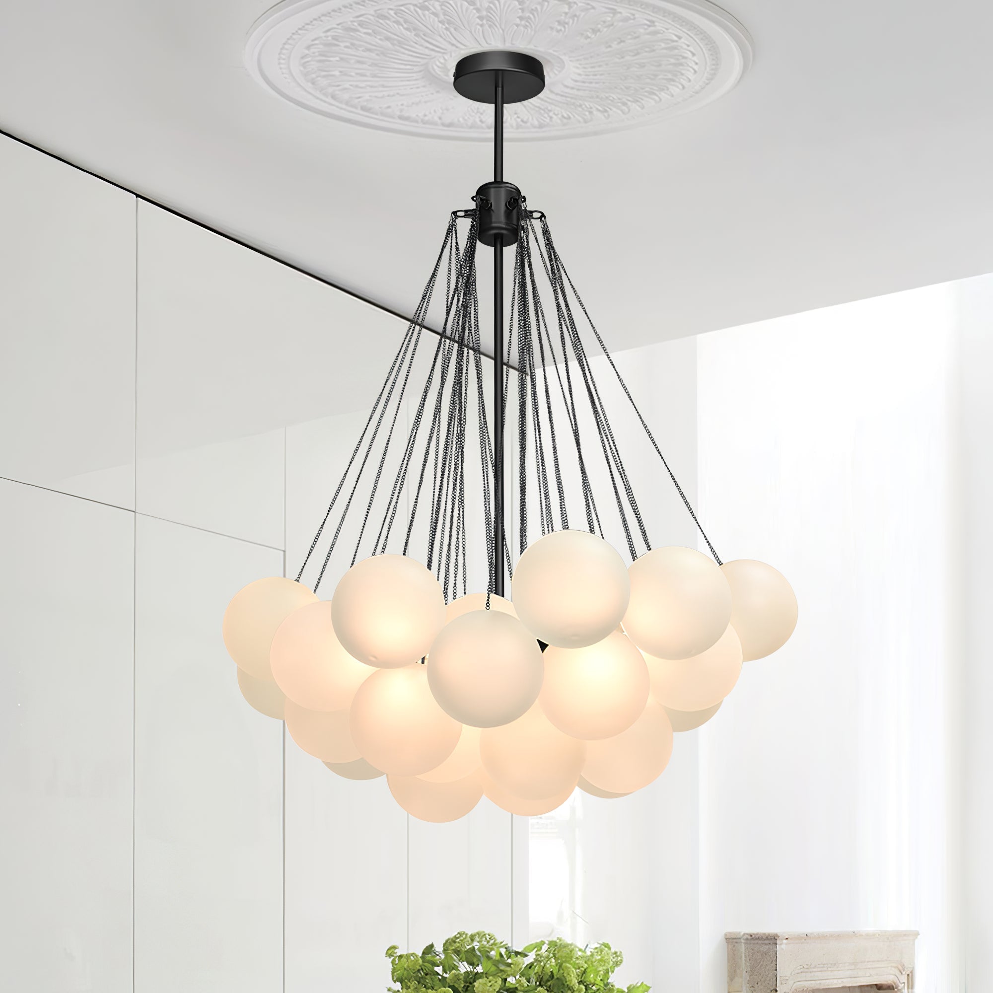 Bubble Chandelier — Cascading Glass Bubble Ceiling Light for Stairwell