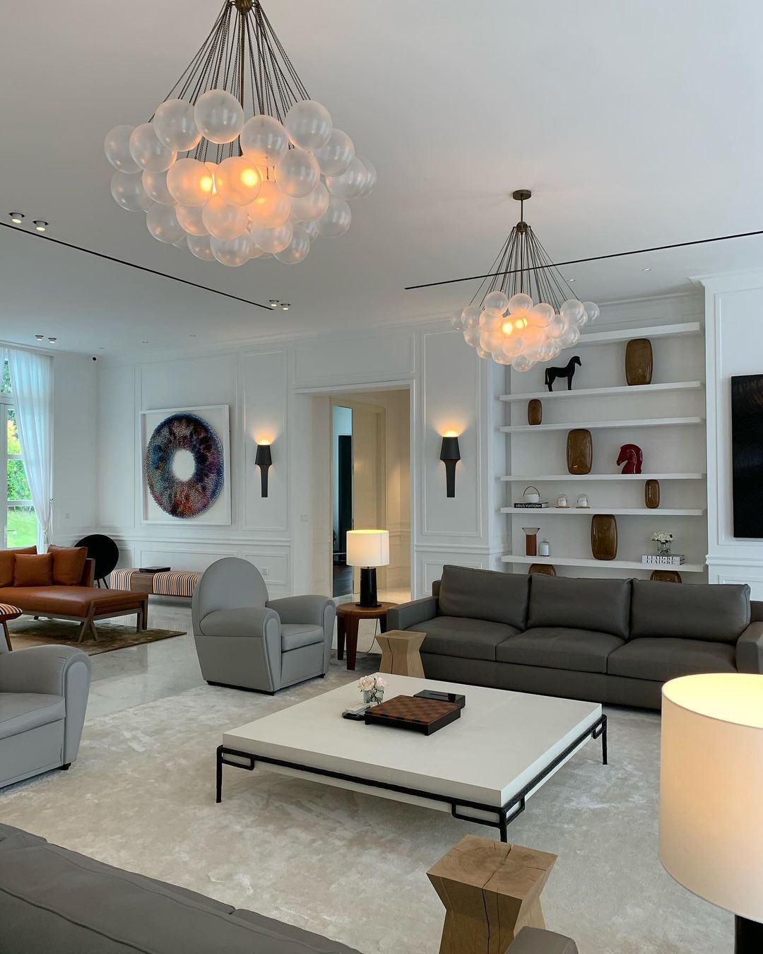 Bubble Chandelier — Cascading Glass Bubble Ceiling Light for Stairwell