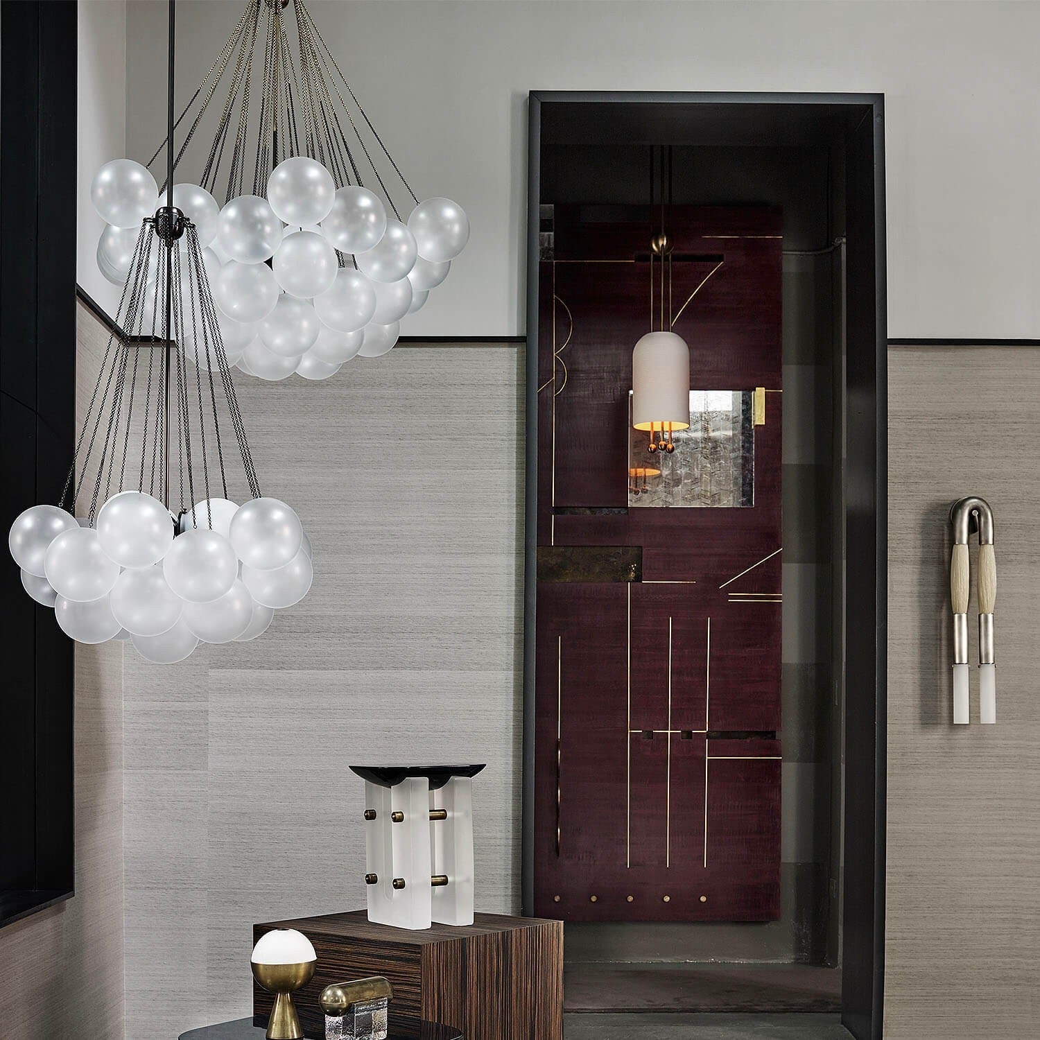 Bubble Chandelier — Cascading Glass Bubble Ceiling Light for Stairwell