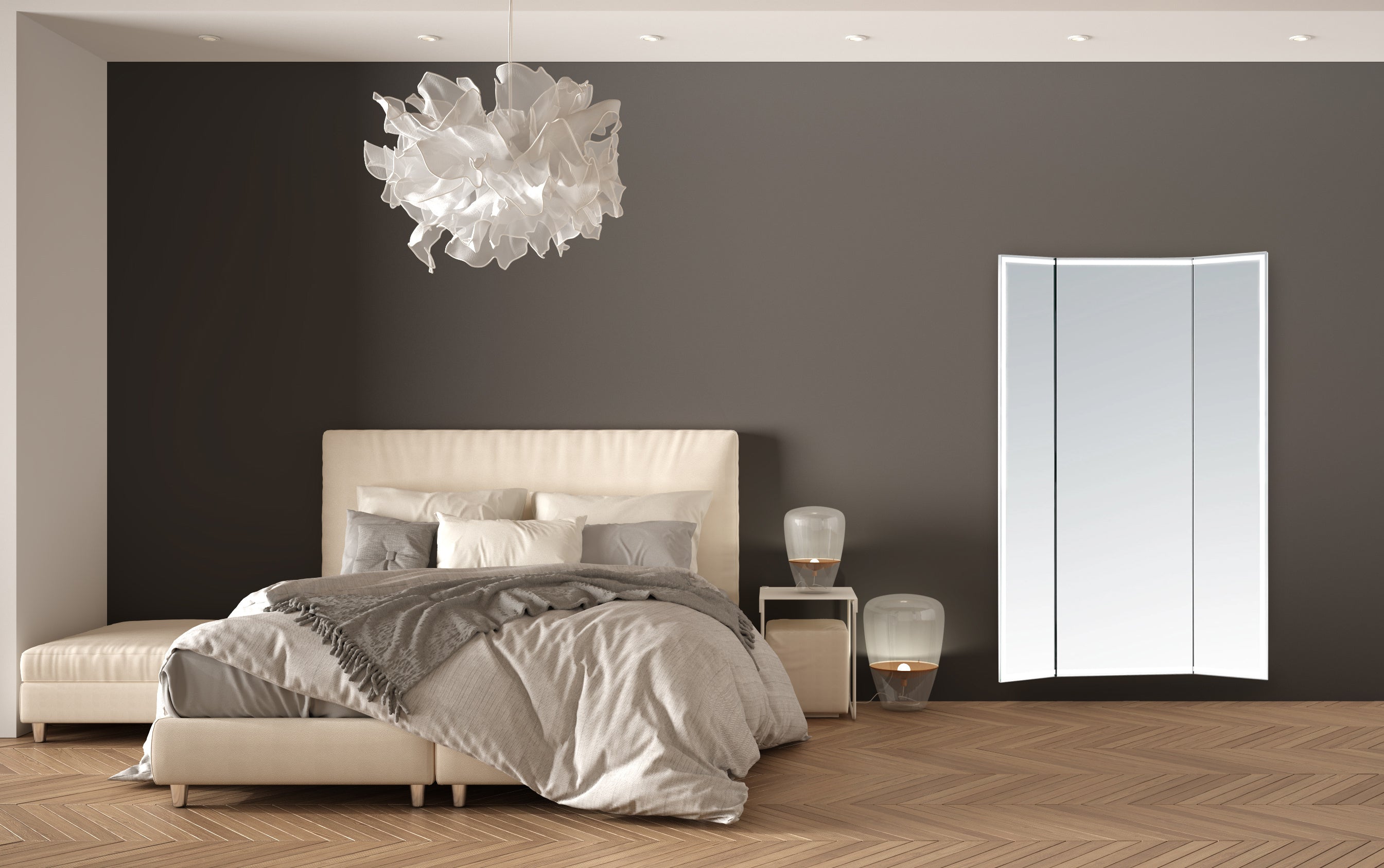 Celestia Full-Length Trifold LED Vanity Mirror for bedroom | Halvern