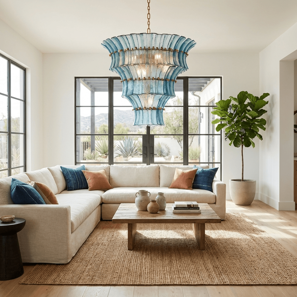 Calyra Tiered Glass Chandelier — Multi-Tier Glass Ceiling Light for Stairwell