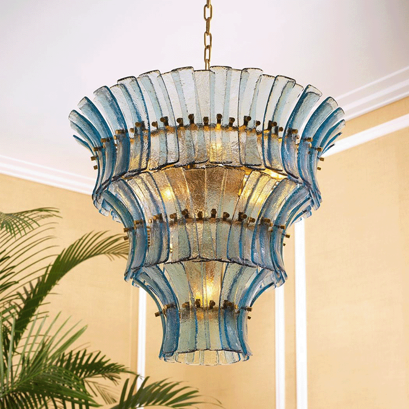 Calyra Tiered Glass Chandelier — Multi-Tier Glass Ceiling Light for Stairwell