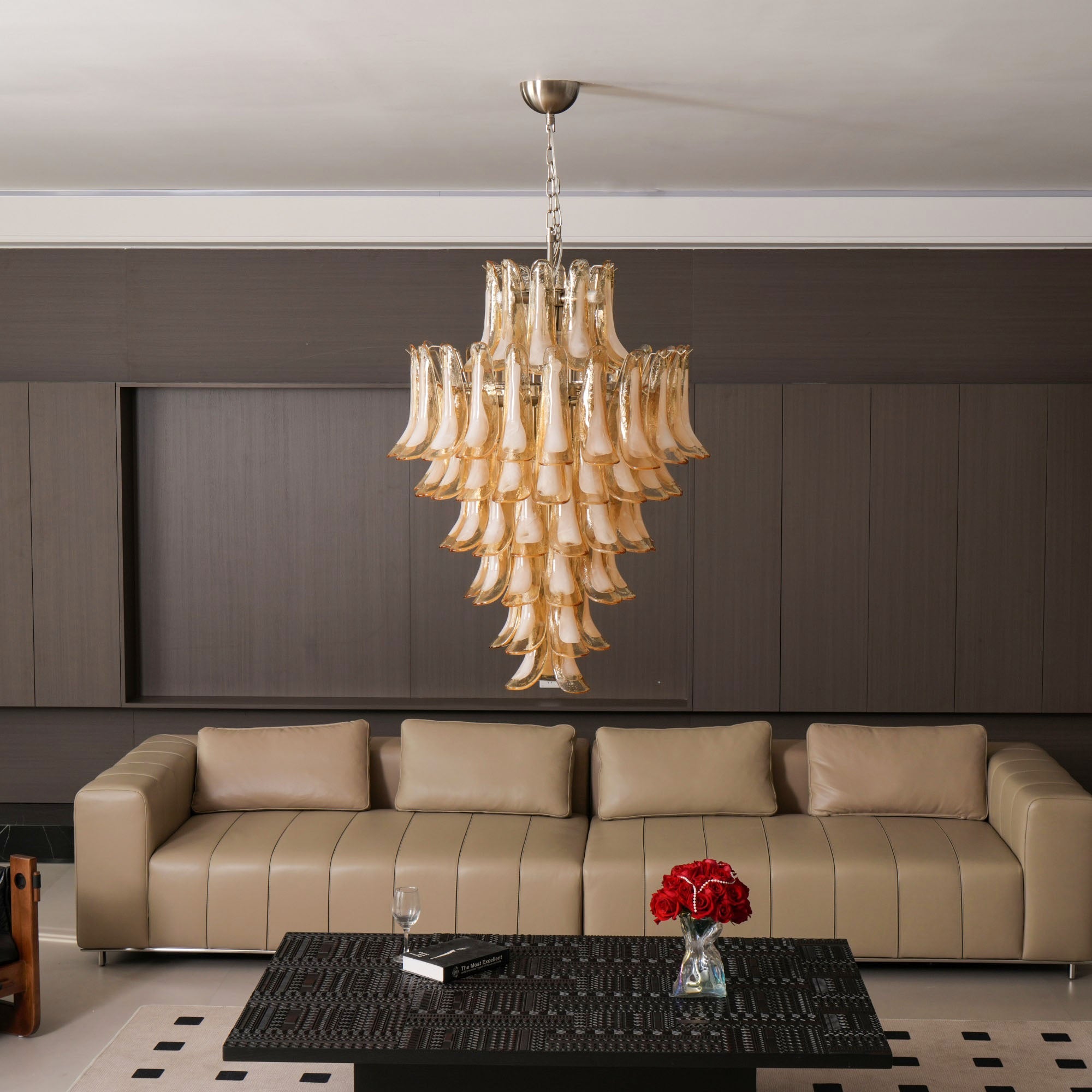 Amber Cloud Glass Petals Chandelier — Cluster Petal Ceiling Light for Stairwell