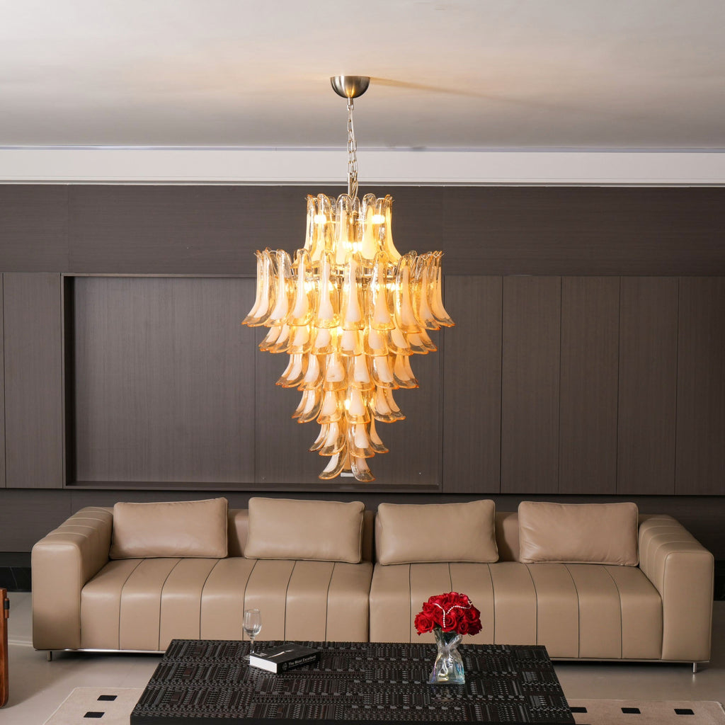 Amber Cloud Glass Petals Chandelier — Cluster Petal Ceiling Light for Stairwell