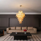 Amber Cloud Glass Petals Chandelier — Cluster Petal Ceiling Light for Stairwell