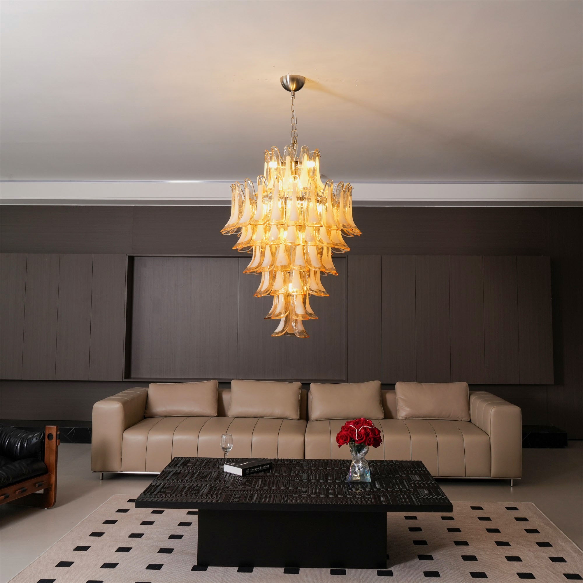 Amber Cloud Glass Petals Chandelier — Cluster Petal Ceiling Light for Stairwell
