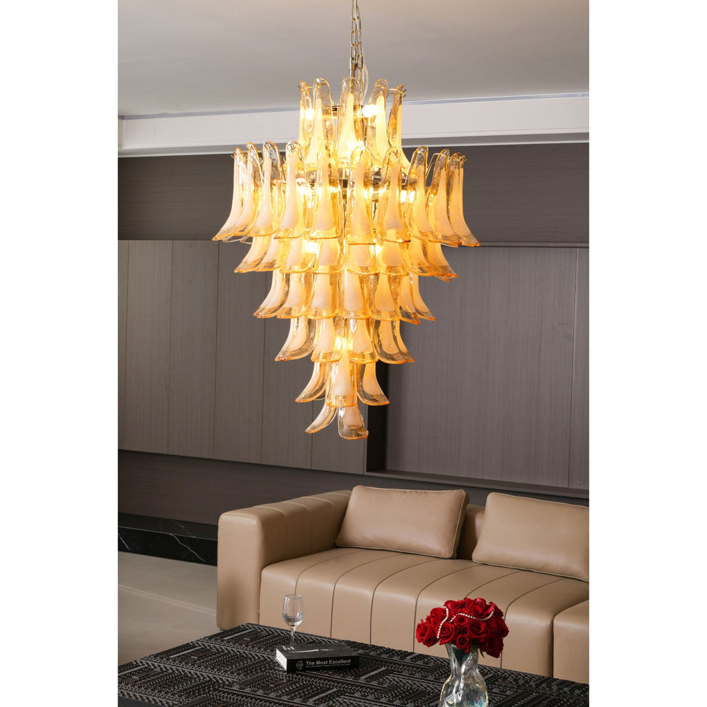 Amber Cloud Glass Petals Chandelier — Cluster Petal Ceiling Light for Stairwell