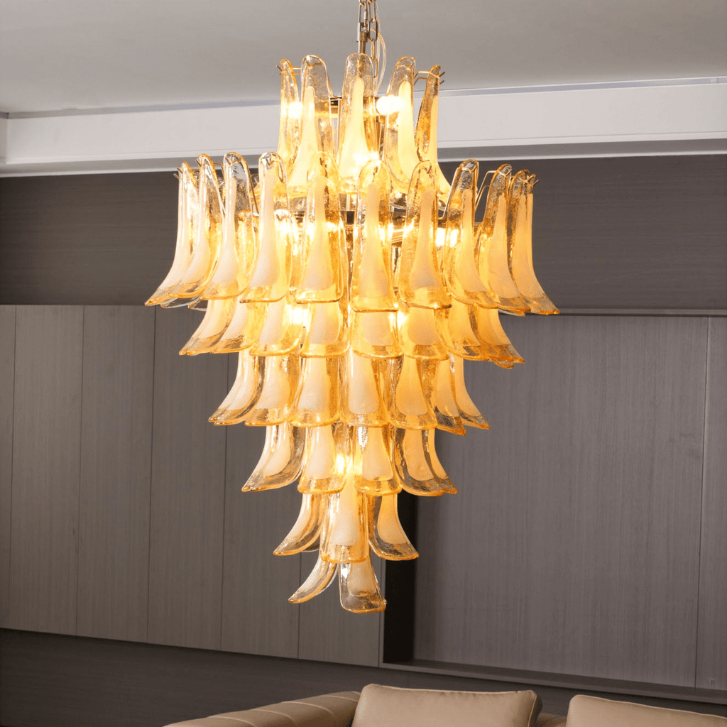 Amber Cloud Glass Petals Chandelier — Cluster Petal Ceiling Light for Stairwell