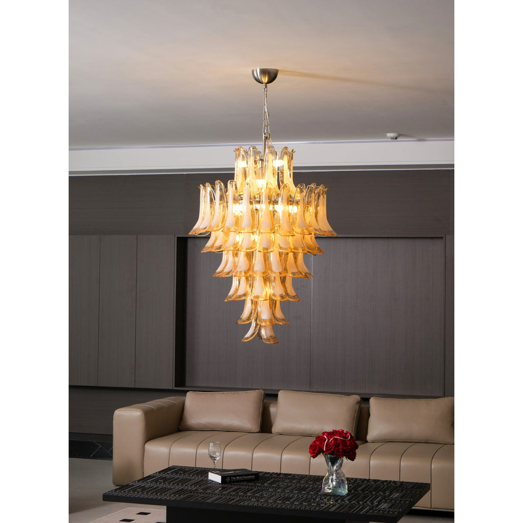 Amber Cloud Glass Petals Chandelier — Cluster Petal Ceiling Light for Stairwell