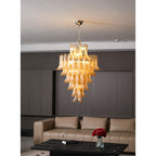 Amber Cloud Glass Petals Chandelier — Cluster Petal Ceiling Light for Stairwell