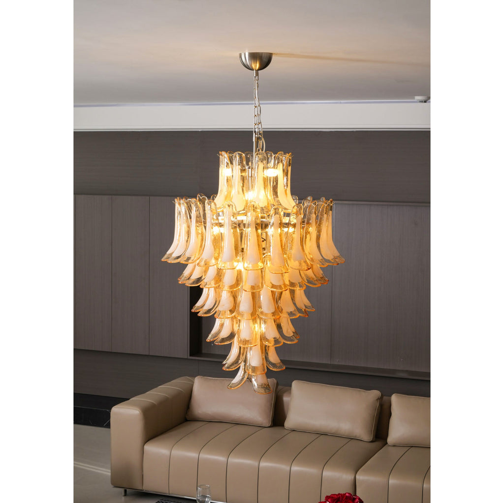 Amber Cloud Glass Petals Chandelier — Cluster Petal Ceiling Light for Stairwell