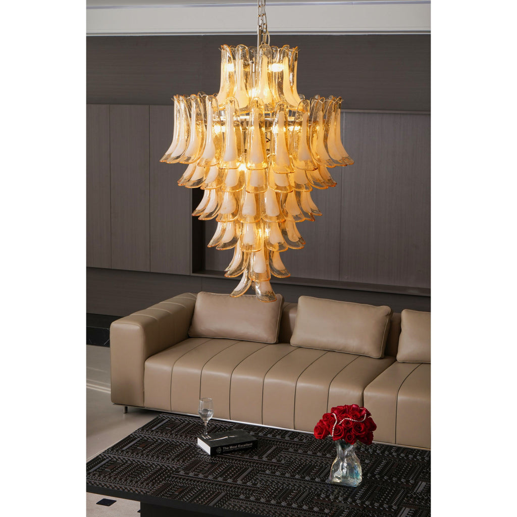 Amber Cloud Glass Petals Chandelier — Cluster Petal Ceiling Light for Stairwell