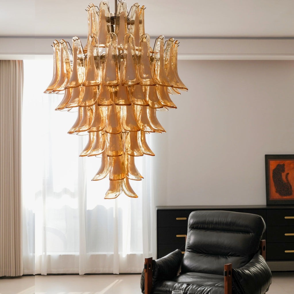Amber Cloud Glass Petals Chandelier — Cluster Petal Ceiling Light for Stairwell
