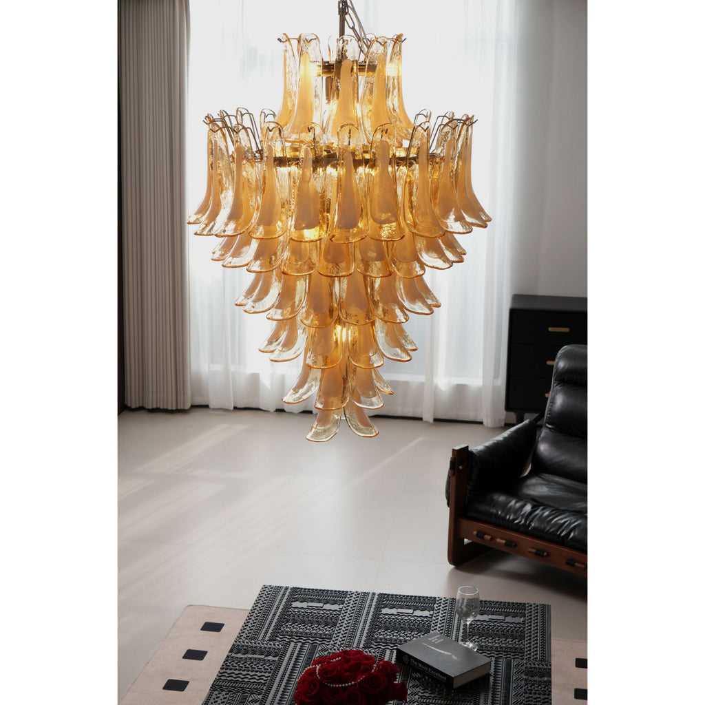 Amber Cloud Glass Petals Chandelier — Cluster Petal Ceiling Light for Stairwell