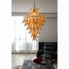 Amber Cloud Glass Petals Chandelier — Cluster Petal Ceiling Light for Stairwell