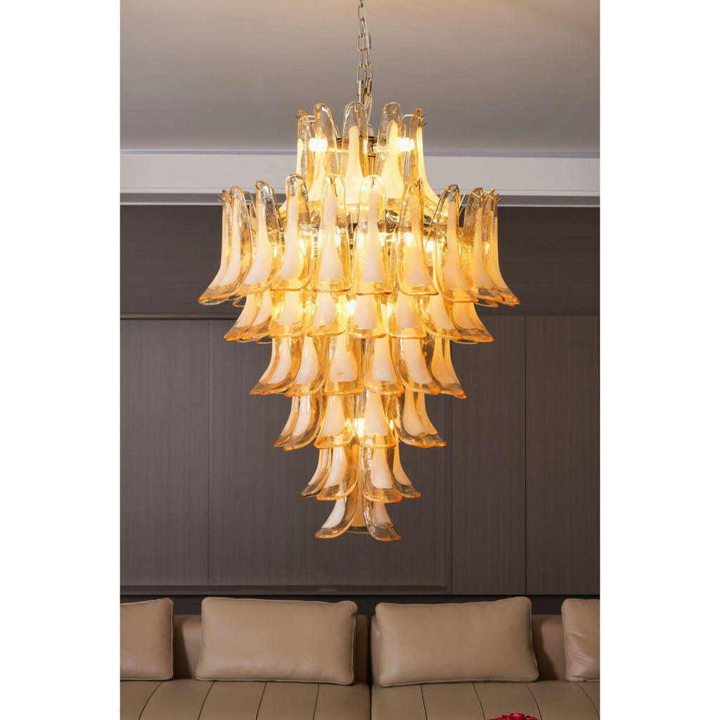 Amber Cloud Glass Petals Chandelier — Cluster Petal Ceiling Light for Stairwell