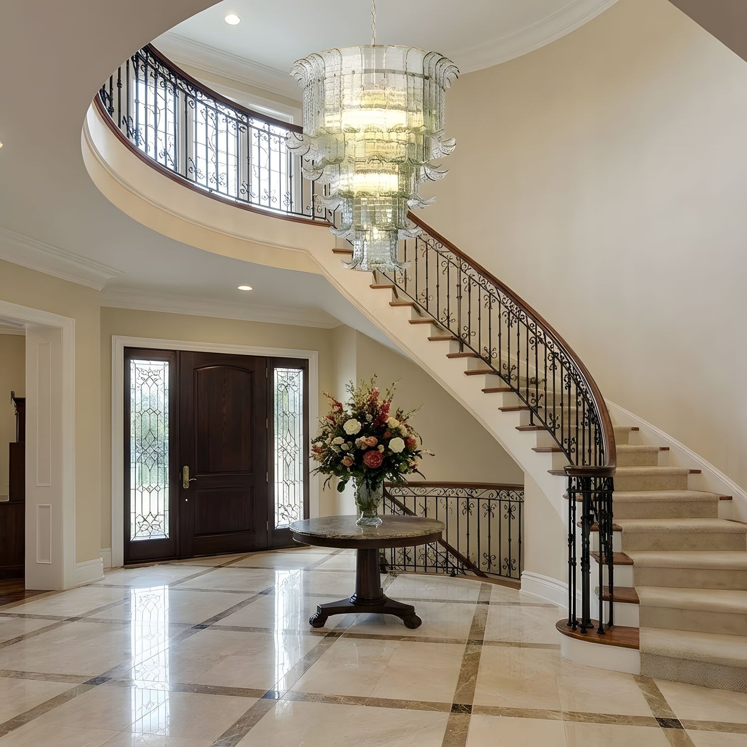 Cascade Glass Green Chandelier — Cascading Green Glass Light for Dining Room