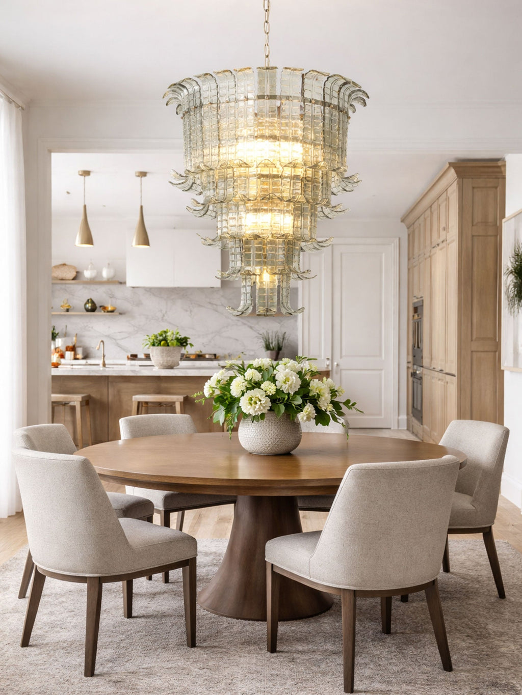Cascade Glass Green Chandelier — Cascading Green Glass Light for Dining Room