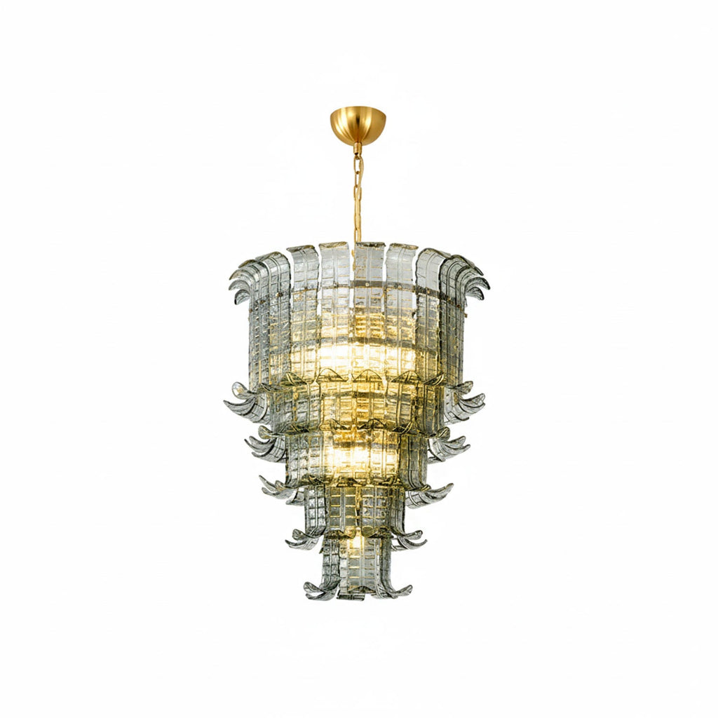 Cascade Glass Green Chandelier — Cascading Green Glass Light for Dining Room