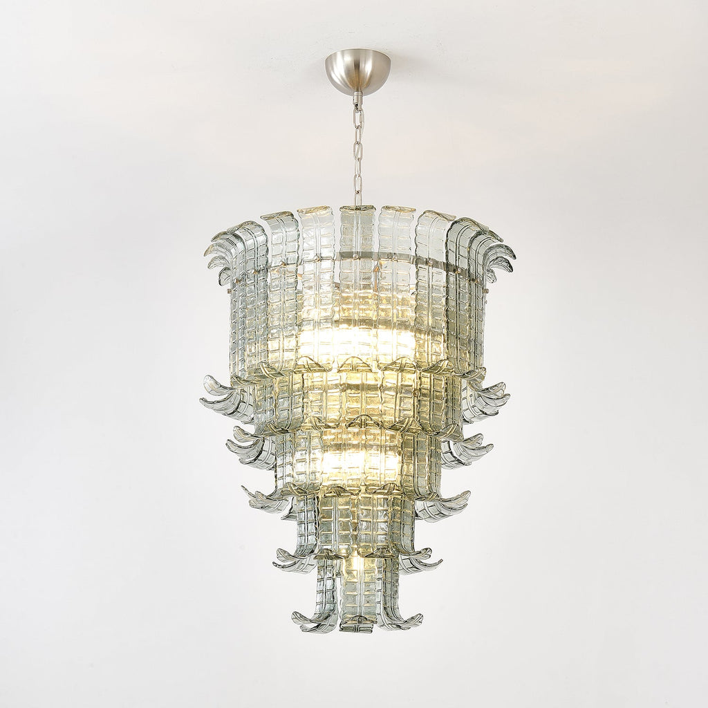 Cascade Glass Green Chandelier — Cascading Green Glass Light for Dining Room