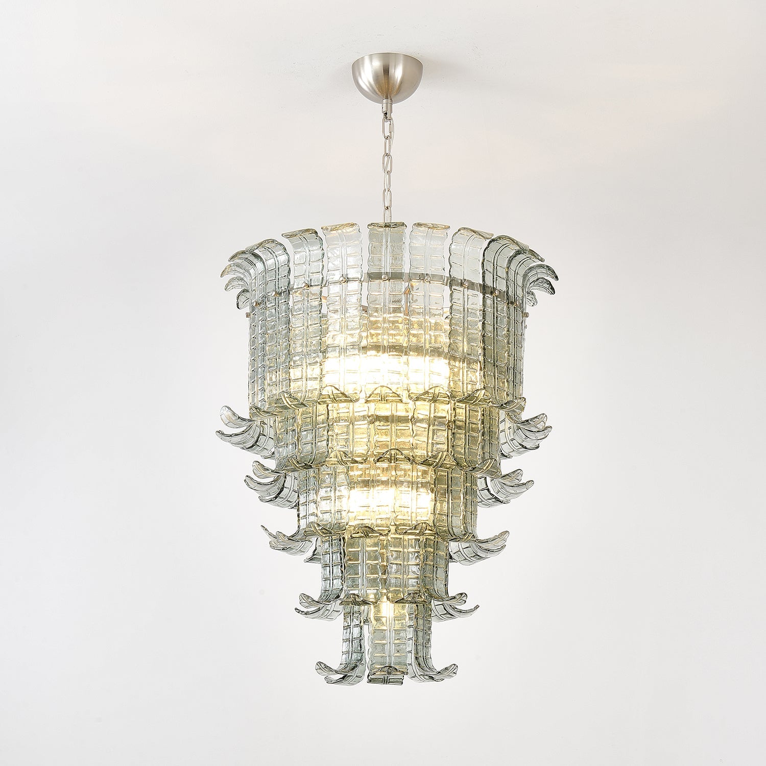 Cascade Glass Green Chandelier — Cascading Green Glass Light for Dining Room