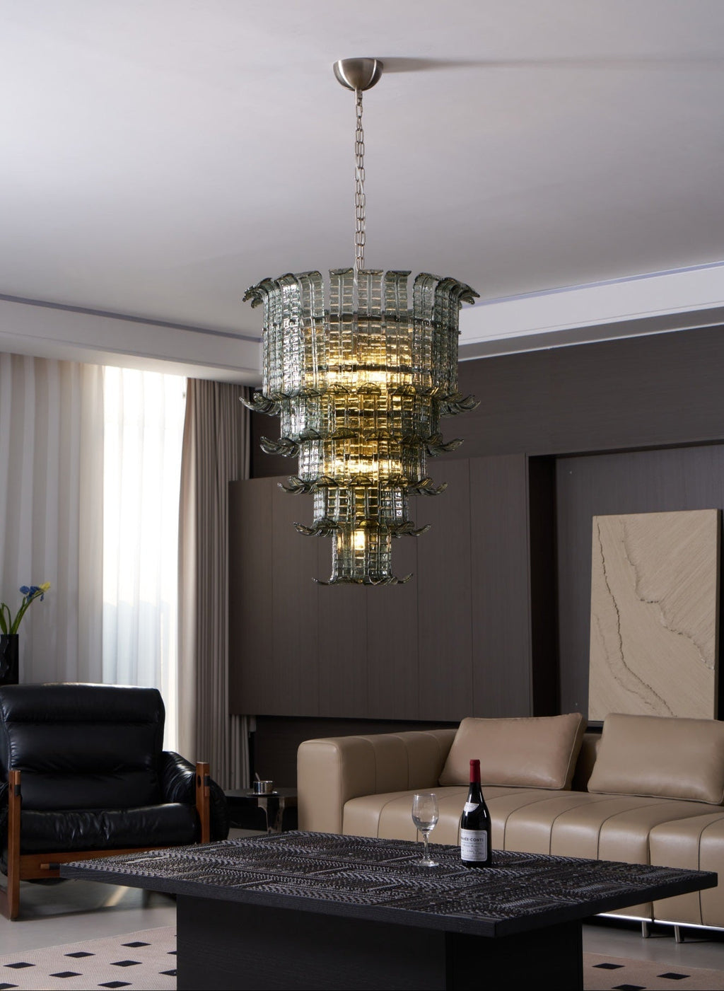 Cascade Glass Green Chandelier — Cascading Green Glass Light for Dining Room