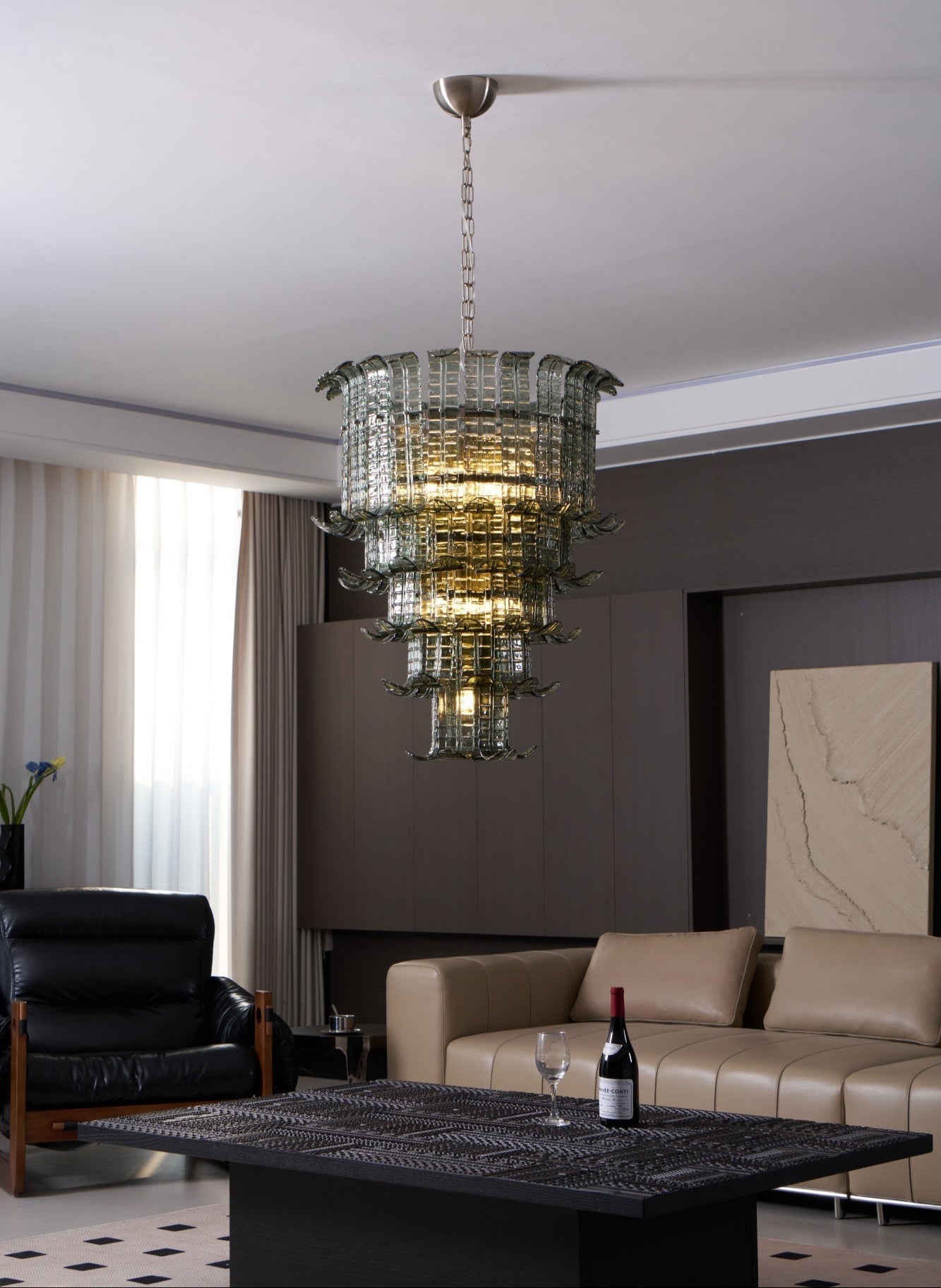 Cascade Glass Green Chandelier — Cascading Green Glass Light for Dining Room