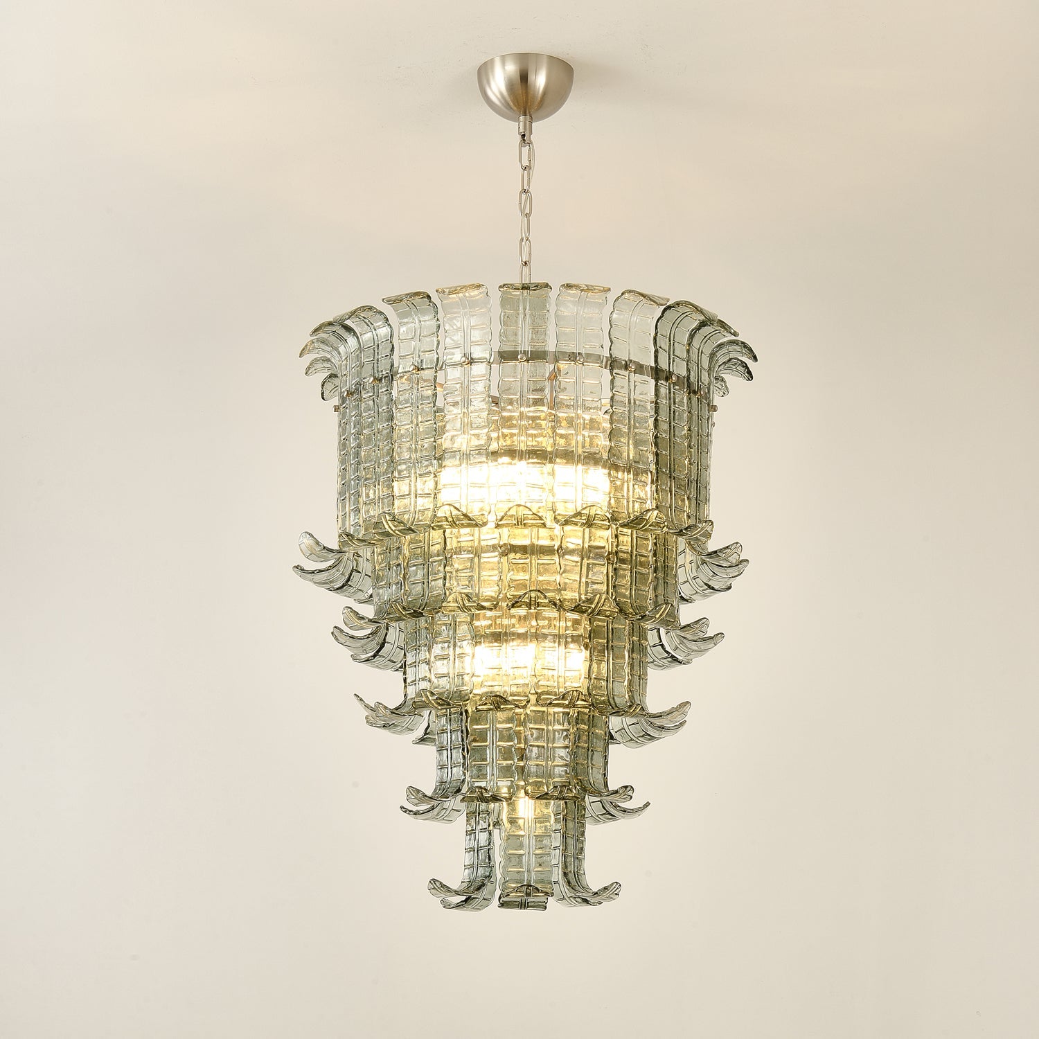 Cascade Glass Green Chandelier — Cascading Green Glass Light for Dining Room