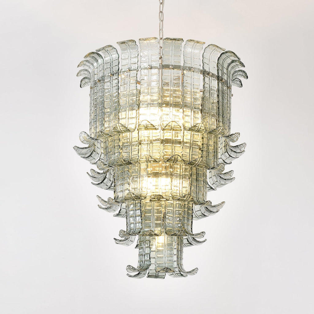 Cascade Glass Green Chandelier — Cascading Green Glass Light for Dining Room
