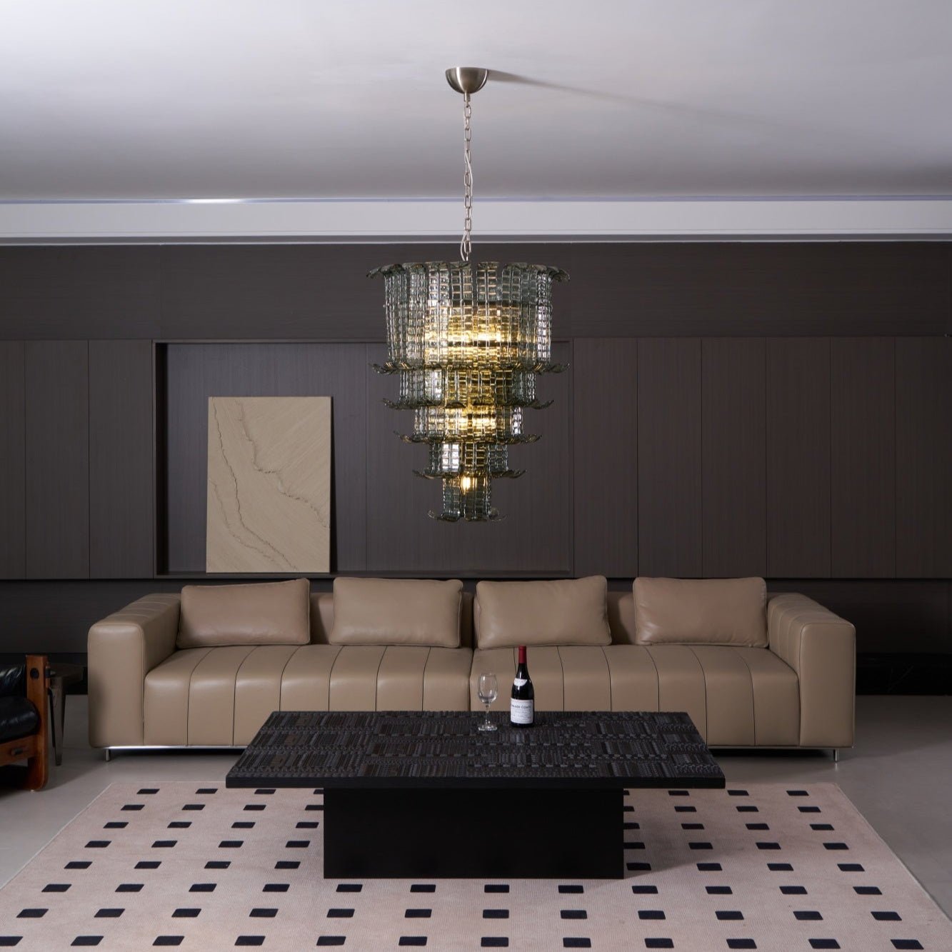 Cascade Glass Green Chandelier — Cascading Green Glass Light for Dining Room