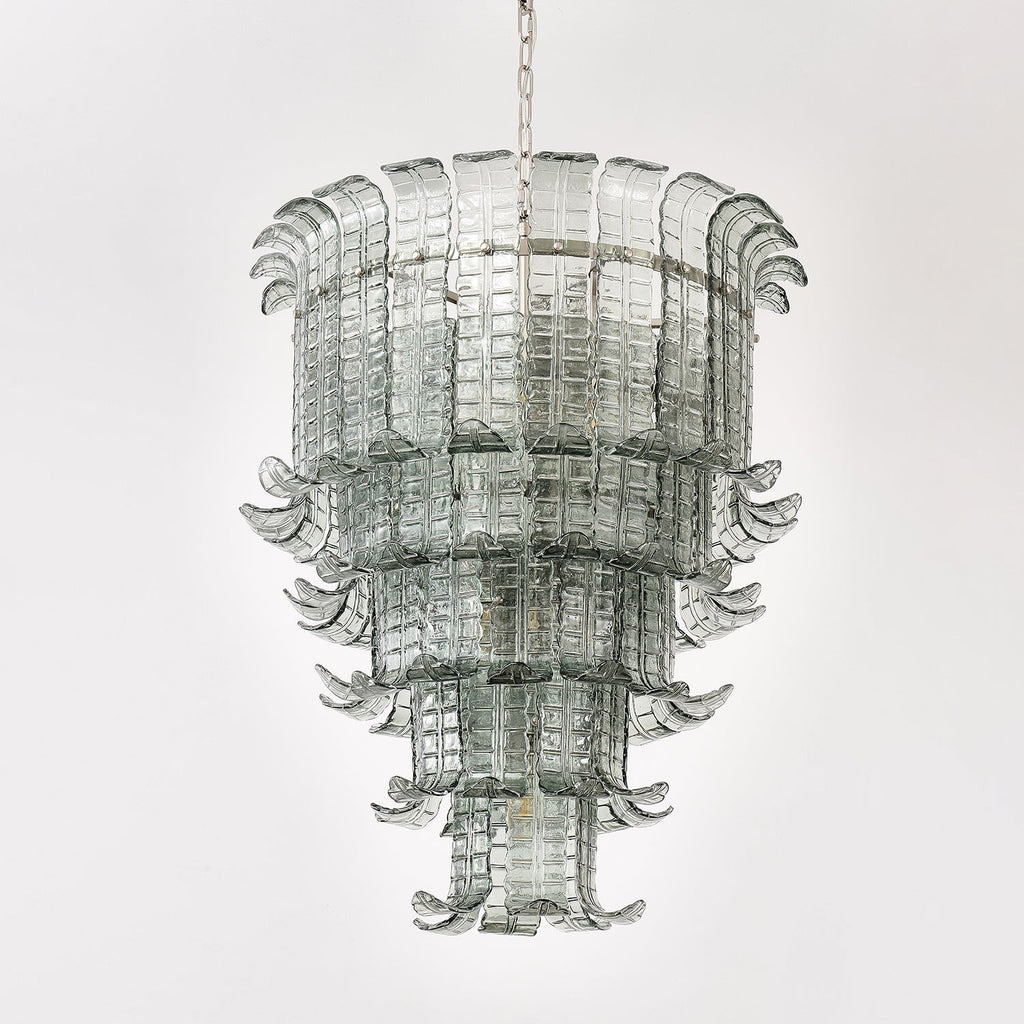 Cascade Glass Green Chandelier — Cascading Green Glass Light for Dining Room